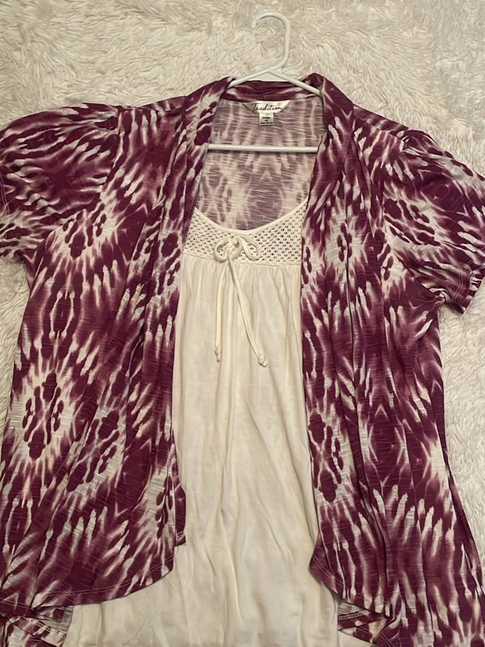 Faded Glory Purple and Cream Tie-Dye Short Sleeve Top